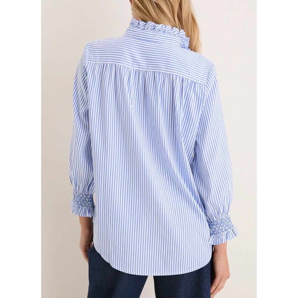 Tuckernuck Blue and White Pinstripe Ruffled Collar Button-Down Blouse - Picture 3 of 12